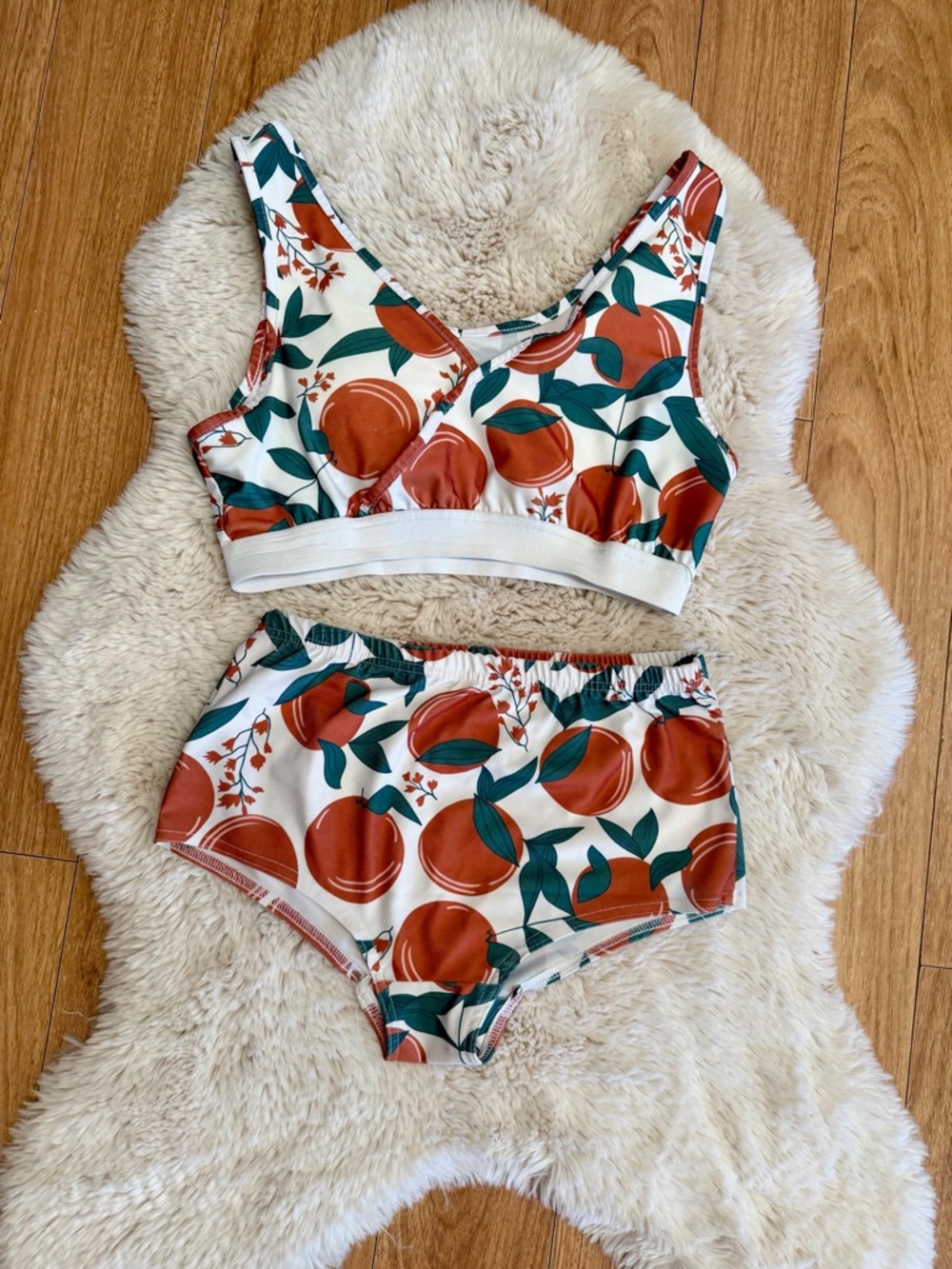 Peach Print Two-Piece Swim Set with Romper - Cream & Terracotta
